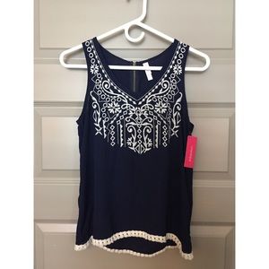 Xhilaration Sleeveless Top with Fringe in Navy